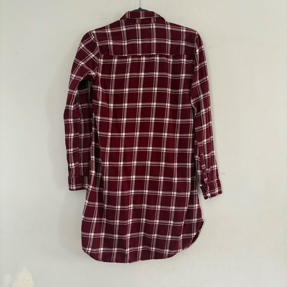 Y2K‎ Abercrombie & Fitch Women XS Flannel Shirt Dress Burgundy Plaid Long Sleeve - Picture 6 of 8
